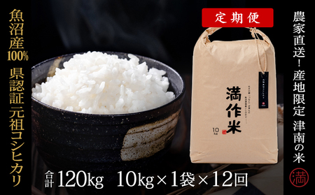 【2025年産新米】【12ヶ月定期便】合計120kg(10kg×12回)【県認証】元祖魚沼産コシヒカリ |津南町 コシヒカリ 定期便