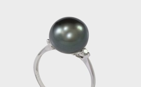 プラチナ 黒蝶真珠リング 10mm (D0.08ct)