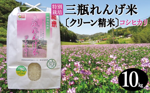 〈クリーン精米〉特別栽培 三瓶れんげ米 コシヒカリ 10kg【令和6年産 こしひかり お米 10kg 2024年産 特別栽培米 エコロジー米 無化学窒素肥料 減農薬米】