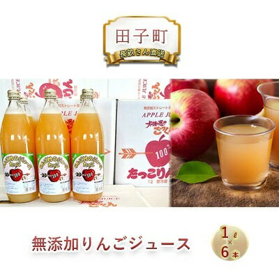 【ふるさと納税】田子の無添加りんごジュース1L×6本 長畝正幸さん生産直送　果物類・林檎・リンゴ・飲料類・果汁飲料・りんご・ジュース