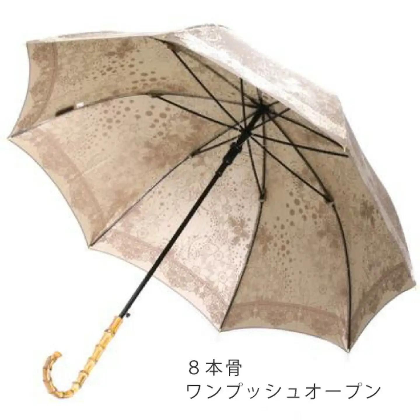 【槙田商店】晴雨兼用長傘　Kirie　ドットフラワー　モカブラウン　傘