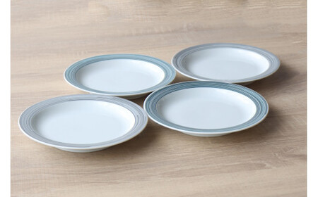 A40-271 有田焼 Kururi 20cm plate Green&Gray 4枚組 山忠 お皿 食器 プレート 緑 グレー 取り皿 サラダ皿 リム皿