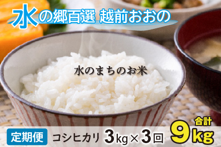【令和5年産】【3ヶ月定期便】こしひかり 3kg×3回 計9kg【白米】「エコファーマー米」水のまちのお米 [A-003002]