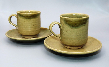 虫明焼 コーヒーカップ＆ソーサー 2個組（曙窯 作） 工芸品 ティーカップ 