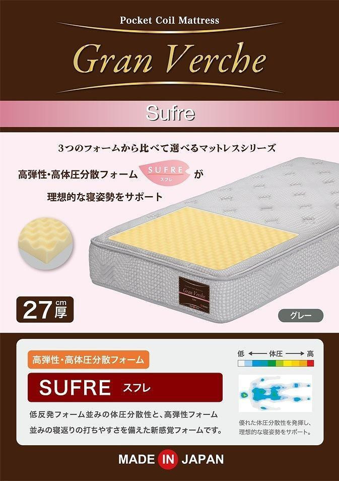 
            シングルサイズ 国産ポケットコイル 高弾性高体圧分散フォーム マットレス グランヴェルチェスフレ
          