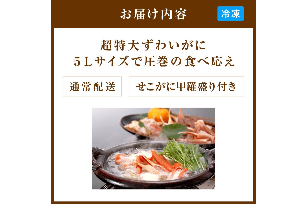 【かに鍋セット＆せこがに甲羅盛り付き】超特大ずわいがに ５Ｌサイズで圧巻の食べ応え／北畿水産 HK00264