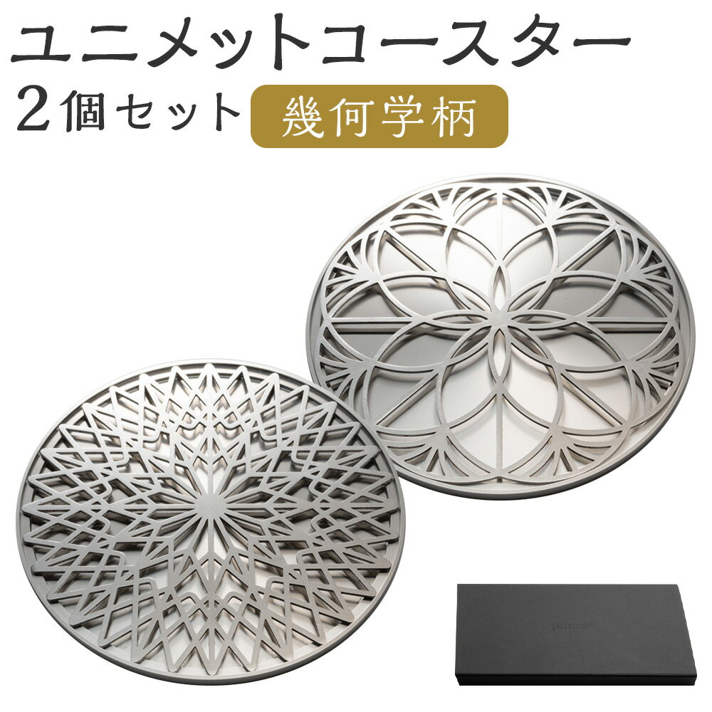 【ふるさと納税】ユニメットコースター ステンレストップ・ステンレスベース 2個セット 幾何学柄 コースター ステンレス 柳川市 送料無料