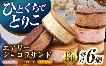 【12回定期便】エアリーショコラサンド 毎月6個（チョコレート/ストロベリー/キャラメル各2個）[EBV048]定期便