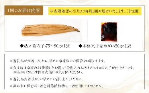 【 3ヶ月定期便 】 飯田商店 活〆煮穴子 一本 （ 75～90g × 1袋 ） タレ （ 50g ） 付 魚 魚類 お魚 穴子 アナゴ あなご 魚料理 冷凍 保存料不使用 着色料不使用 添加物不使用