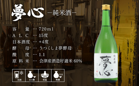 日本酒 純米酒 夢心 720ml 夢心酒造 ギフト お土産 会津 喜多方【07208-0007】