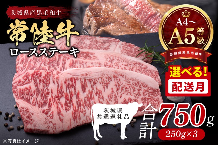 
                  【選べる発送時期】最高級A4.A5ランク 常陸牛ロースステーキ750ｇ（250g×3）【人気肉 お肉 牛肉 和牛 黒毛和牛 国産黒毛和牛 ロース肉 ステーキ 国産牛 焼肉 焼き肉 バーベキュー BBQ A5 ブランド牛】(CR102-tuki)
                