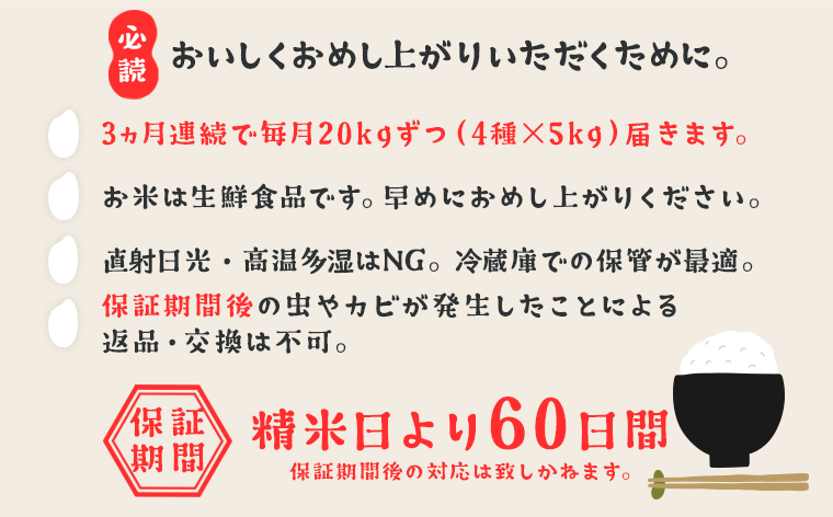 【3か月毎月発送】＜2024年11月下旬初回発送＞ 定期便 3000セット 限定 お米 4種 食べくらべ 20kg 茨城県産