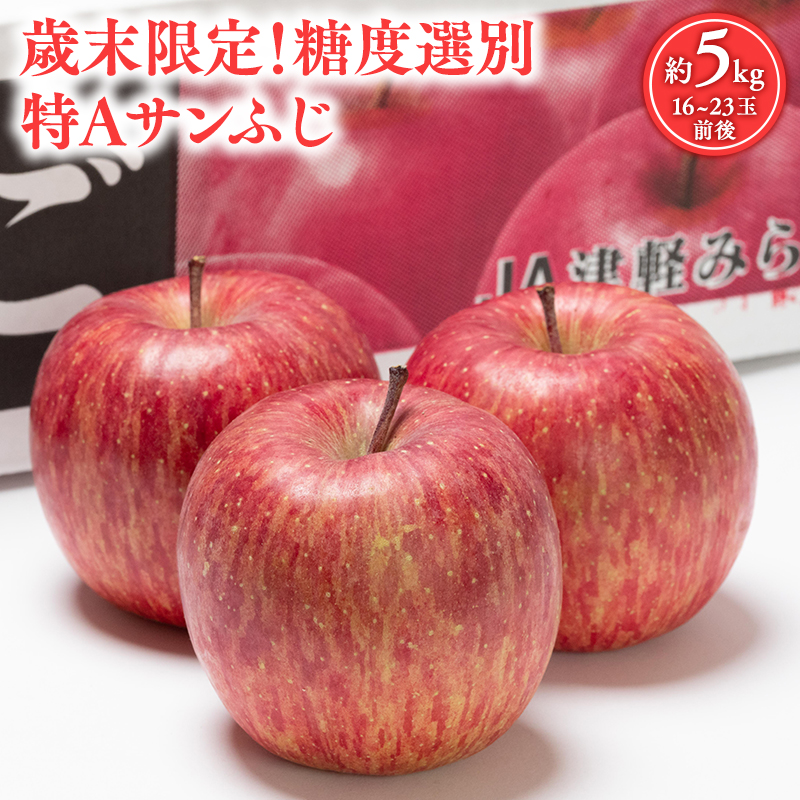 歳末限定！糖度選別 特Aサンふじ約5kg 糖度13度以上選別！津軽平川市産