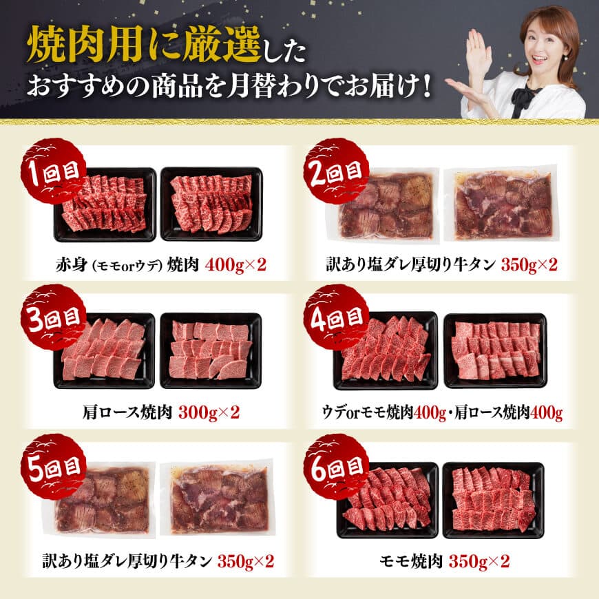 【6ヶ月定期便】厳選焼肉定期便 肉 牛肉 宮崎牛 [D11117t6]