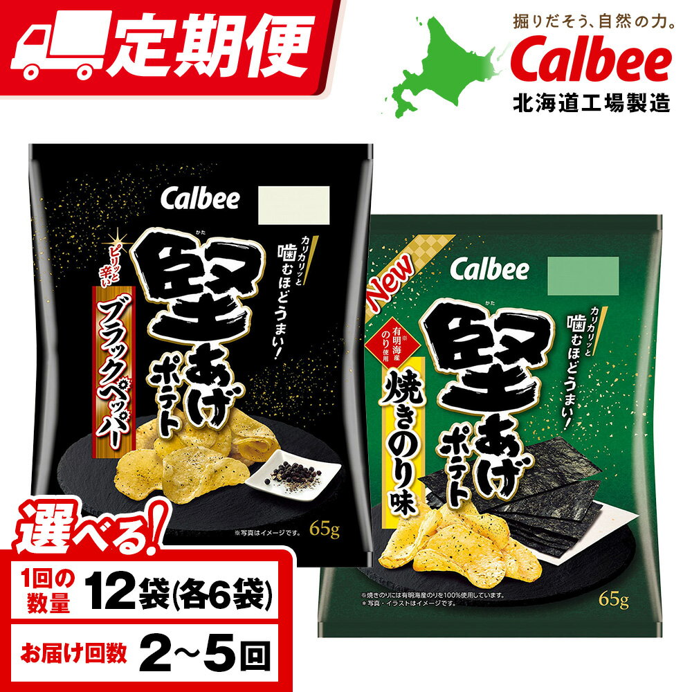 【ふるさと納税】【選べる定期便】堅あげポテト 2種セットA ＜ブラックペッパー・焼きのり＞ 各6袋 カルビー ポテトチップス 《千歳工場製造》スナック お菓子 北海道 千歳 ポテチ ポテトチップス 北海道ふるさと納税 千歳市 ふるさと納税 ギフト ふるさと納税