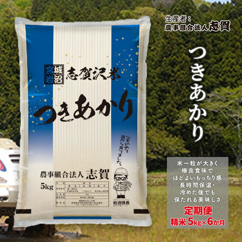 【ふるさと納税】【6ヶ月定期便】宮城県岩沼市産 志賀沢米 つきあかり 精米5kg 　お届け：2025年10月中旬～2026年3月下旬