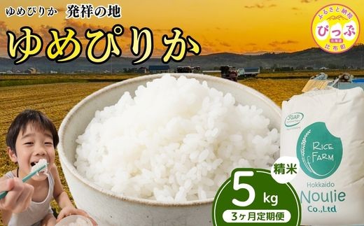令和7年産 ゆめぴりか 精米 5kg 3ヶ月定期便【農業生産法人ノウリエ】米 お米 北海道米 特Aランク 国産 白米 コメ 北海道 比布町 ぴっぷ 1017-017