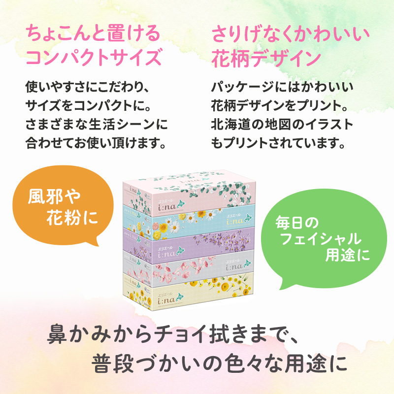 エリエール 箱ティッシュ 150組 5箱×1パック i:na イーナ ティッシュペーパー 最短 10日以内 最短配送 ボックスティシュー まとめ買い ペーパー 紙 防災 常備品 備蓄品 消耗品 備蓄 