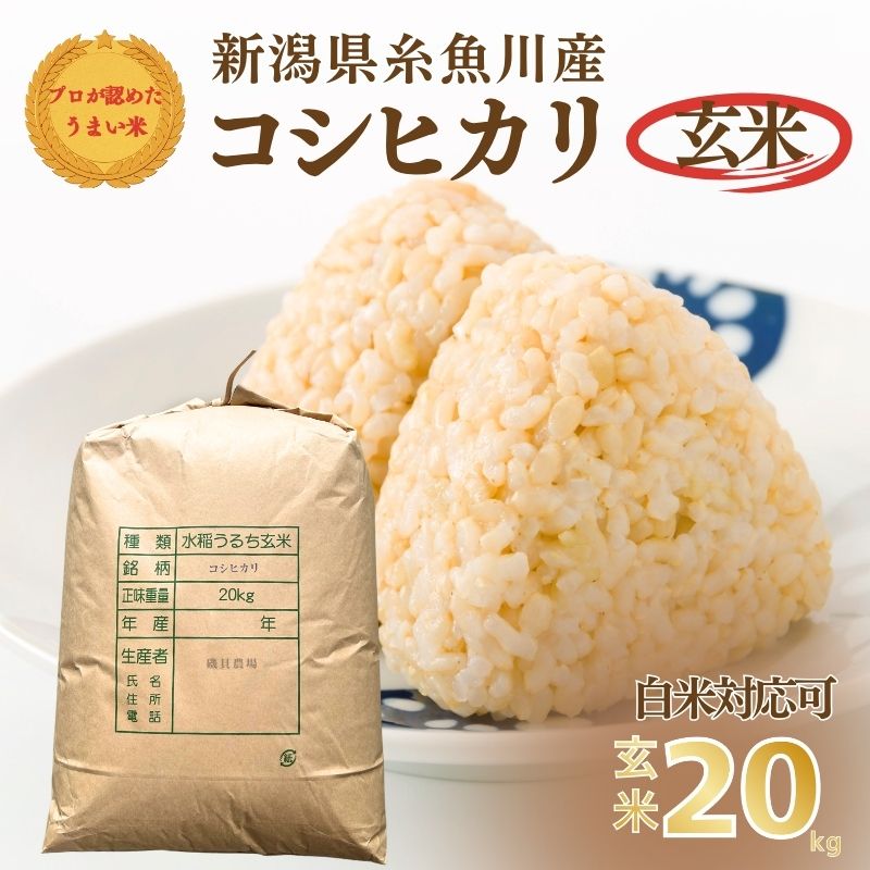 【ふるさと納税】米 新米 玄米【令和7年産 新米】新潟県産コシヒカリ 玄米 20kg（精米サービス可能）米・食味鑑定士お墨付き プロが認めた美味い米 糸魚川市 こしひかり 2025年 磯貝農場 農家自慢 精米 白米 おにぎり お弁当 新潟米 お得 産地直送 お米 こめ
