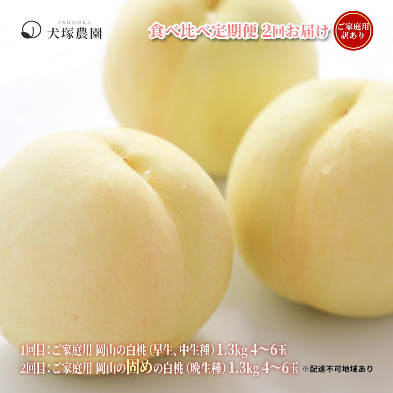 【ふるさと納税】桃 2026年 先行予約 ご家庭用 訳あり 食べ比べ 定期便 1.3kg 4～6玉×2回 お届け 岡山県 人気 新鮮 フルーツ 桃 フルーツ もも 桃 訳あり 桃 もも 果物 旬 定期便 　お届け：2026年6月下旬～2026年9月上旬