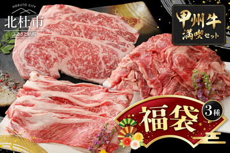 【福袋】甲州牛 満喫詰め合わせ Bセット　黒毛和牛 サーロイン ステーキ 1枚 250g すき焼き用 300g 切り落とし 300g 品質ランク A4以上 牛肉 肉 和牛 贅沢 バーベキュー ミート池田 山梨県 北杜市