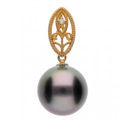 ふるさと納税 神戸市 【澪標】黒蝶真珠(タヒチパール) ダイヤモンド K18 イエローゴールド ペンダントトップ