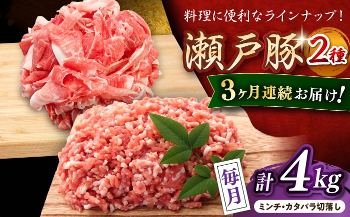 
            【全3回定期便】 瀬戸豚 豚肉2種セット(ミンチ＋カタバラ切り落とし) 計4kg / 豚肉 小分け ミンチ 切り落とし / 瀬戸市 / 関屋精肉店 [BBBQ192]
          