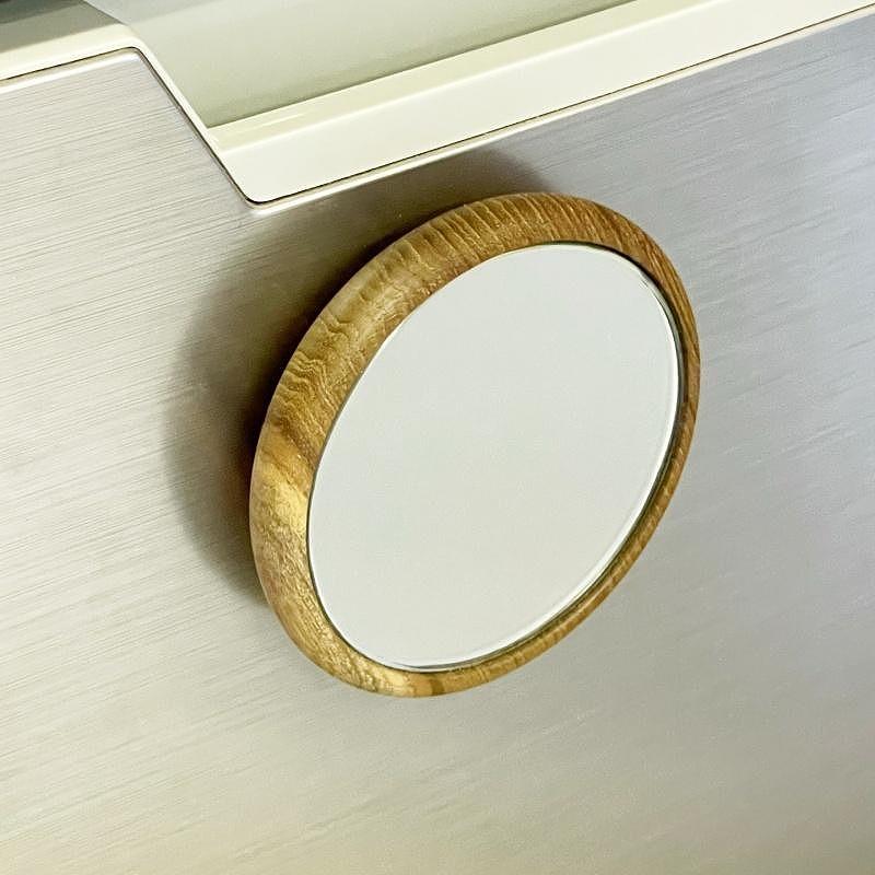 【Face Mirror　チーク材+オーク材】ハンドミラー（手鏡）スタンドミラー（卓上）ウォールミラーとしても＜フェイスミラー＞ プレゼント 父の日 母の日 入学 卒業 就職 MUFactory