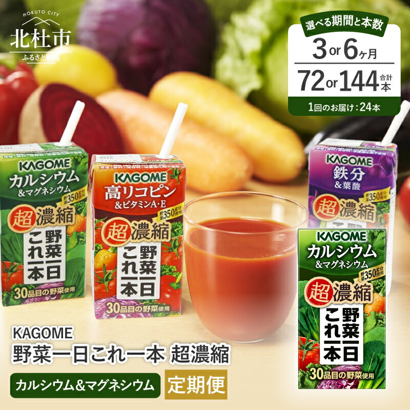 【ふるさと納税】 【 定期便 】 カゴメ 野菜一日これ一本 超濃縮 カルシウム＆マグネシウム 125ml 紙パック 24本入 選べる 3ヵ月 6ヵ月 野菜ジュース 濃縮ジュース 名水仕込 無添加 KAGOME これ1本 野菜 350g 30品目 健康志向 健康食品 飲料 仕送り ギフト 防災 送料無料