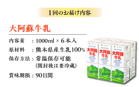 【全6回定期便】 大阿蘇牛乳 1000ml （6本入り） 牛乳 ミルク カルシウム 熊本県産 国産【合同会社 たべたせいか】[AYCB022]