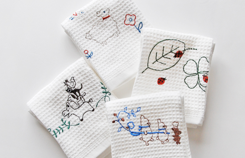 シンジカトウ「ふきぴか キッチンタオル（刺繍）」セット【泉州タオル 国産 吸水 普段使い 無地 シンプル 日用品 家族 ファミリー】 005A008_イメージ2