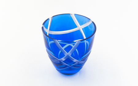 浅草切子 KANA KURITA「ぐい呑み 結 青藍」木箱入り