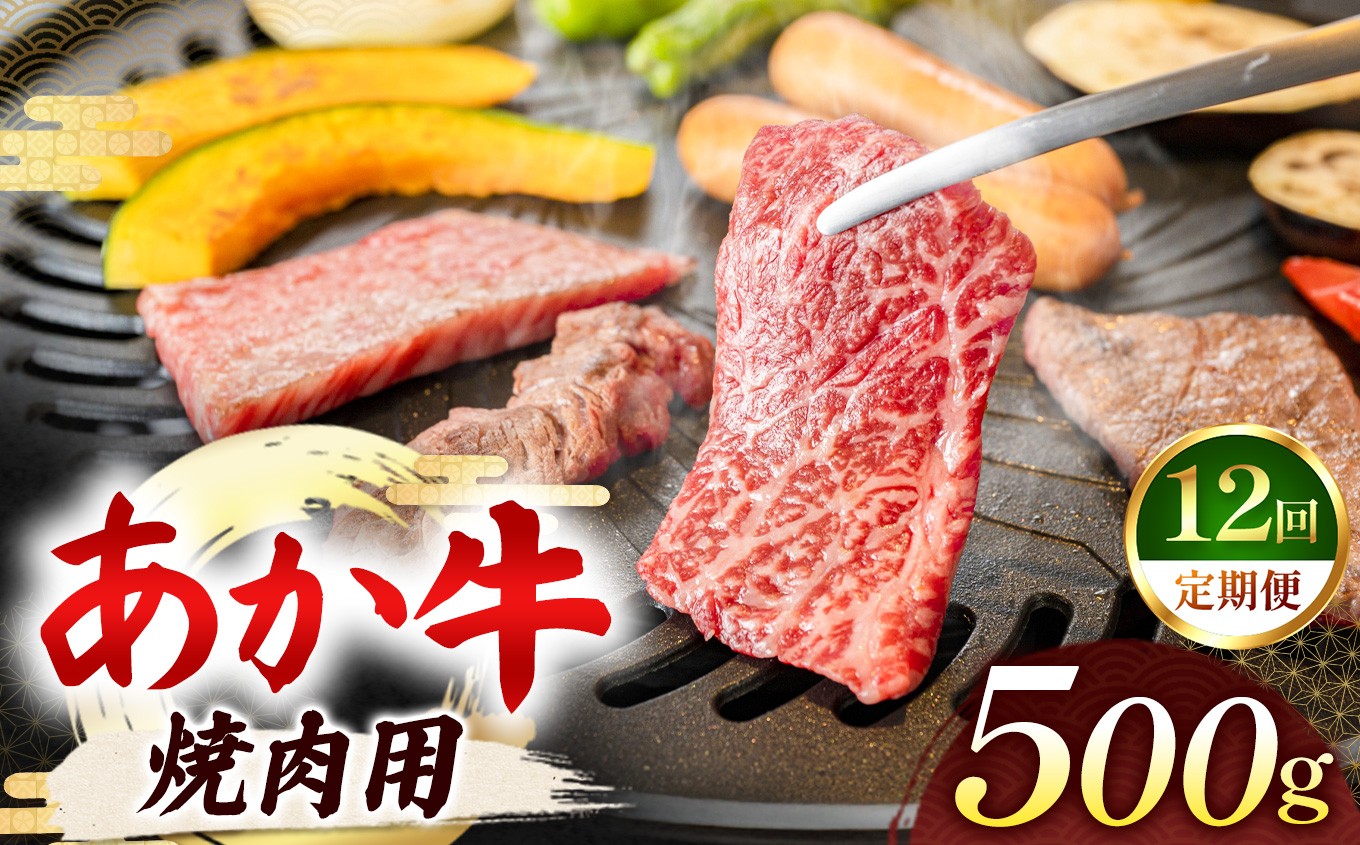 
                  【 定期便12回 】あか牛 焼肉用 500g | 熊本県 熊本 くまもと 和水町 なごみ 牛肉 おまかせ 日本原産 国内肥育 冷凍
                