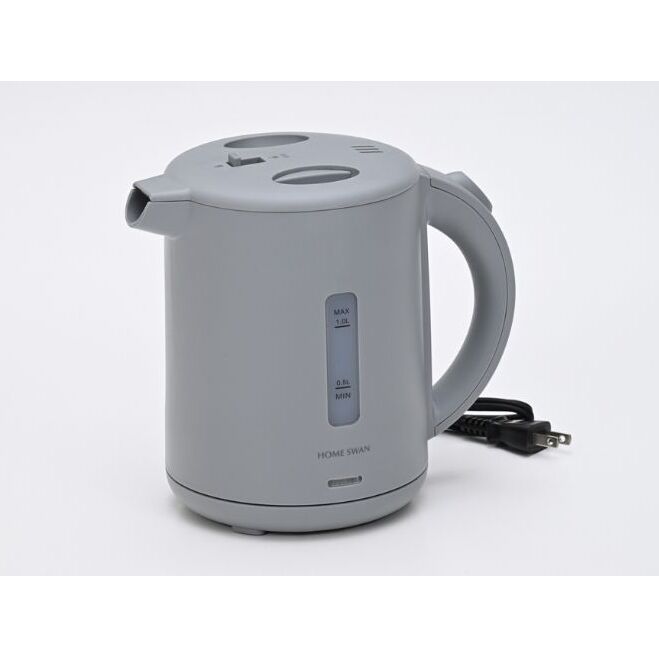 転倒湯漏れ機能付き　電気ケトル1.0L　グレー　電化製品 キッチン用品  電気ケトル 空だき防止機能 こぼれにくい 卓上新潟県田上町