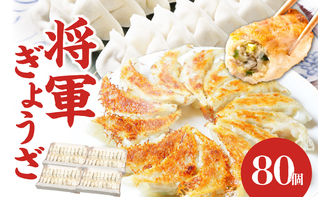 
            将軍ぎょうざ 80個 (20個×4箱)  豚肉 ブランド豚 米の恵み 九州産 野菜 冷凍餃子 ギョーザ 簡単調理 人気 中華 A02031
          