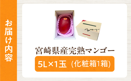 特大5Lサイズ 宮崎県産 完熟マンゴー 1玉 化粧箱入り 令和8年発送分 期間限定 数量限定 フルーツ 果物 くだもの 国産 食品 デザート おすすめ ご褒美 贅沢 産地直送 特大 希少 お祝 お土産
