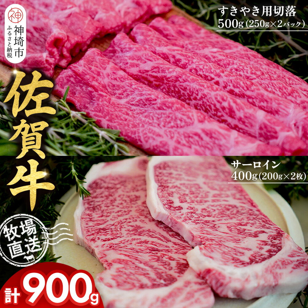 【ふるさと納税】佐賀牛 サーロインステーキ200g×2枚計400g すきやき用切落250g×2パック計500g【佐賀牛 サーロイン ステーキ すきやき 切落し 高級部位 赤身肉 霜降り 小分け】(H122125)