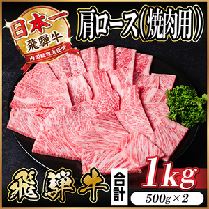 飛騨牛　厳選肩ロース　焼肉　1kg　A4～A5等級　【冷凍便】黒毛和牛　BBQ用　小分け_肉 焼肉 牛肉 やきにく ヤキニク バーベキュー  肉 飛騨牛 牛肉 うし ビーフ_【配送不可地域：離島】【1487296】