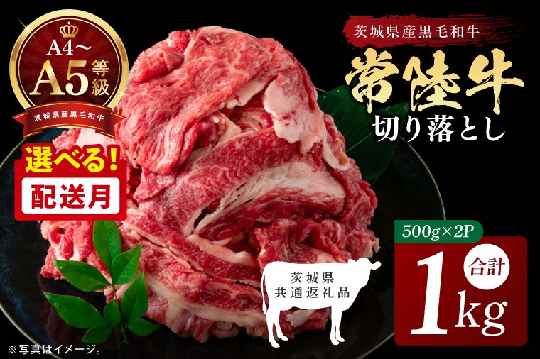 
                  【茨城県共通返礼品】【選べる配送月】最高級A4.A5ランク 常陸牛 切り落し 1kg（約500ｇ×2）【人気肉 お肉 牛肉 和牛 黒毛和牛 国産黒毛和牛 モモ 肩 切り落とし 国産牛 A5 A4 すき焼き 牛丼 ブランド牛】(CR106-tuki)
                