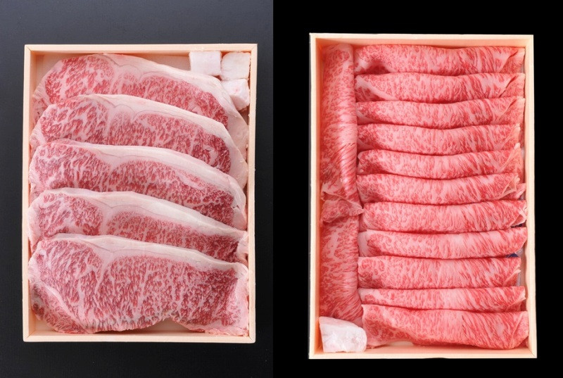 
            鹿児島県産黒毛和牛ロースステーキ180g×5・ロースすき焼き1kgセット
          