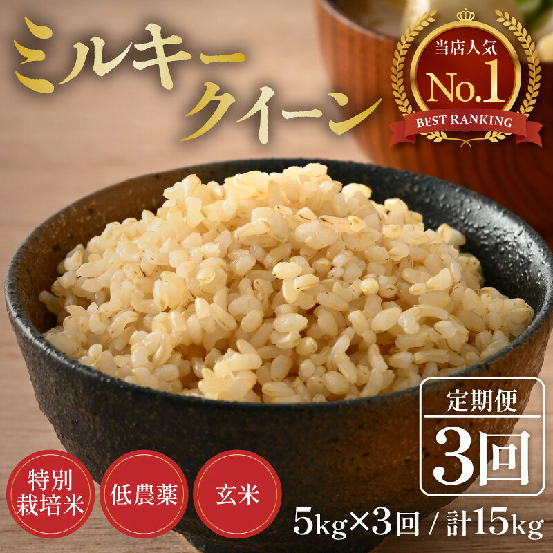 【ふるさと納税】【令和8年産】《定期便3回》5kg×3回 15kg 特別栽培米 ミルキークイーン 玄米 低農薬 《食味値85点以上！こだわり玄米》 / 福井県 あわら 北陸 米 お米 人気 新米