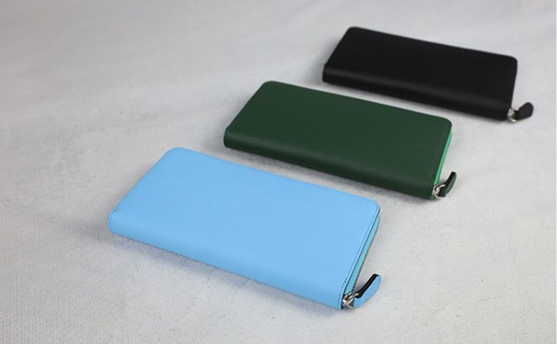 防水革 ラウンドジップ長財布 ラウンドファスナー ブラッ