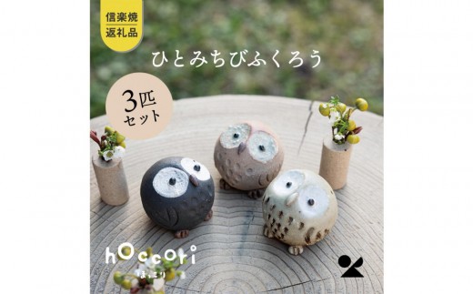 
            【信楽焼・明山】ひとみちびふくろう　3匹セット　hc-060708
          