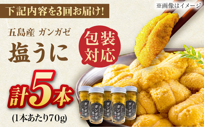 【全3回定期便】厄介うに ガンガゼの塩うに 70g×5本 / ウニ 雲丹 五島市 / うた丸 [PGA006]