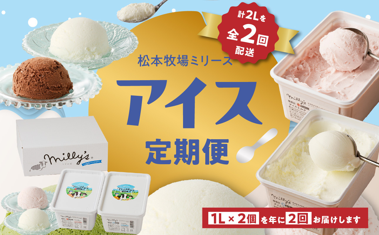
            松本牧場アイス定期便　本格ジェラートファミリーセット（1L×2個×2回）全6種類  生乳 アイス 業務用 贅沢 ジェラート デザート スイーツ アイスクリーム 菓子 ２個 セット ミルク いちごミルク 抹茶 バニラ チョコ みかんシャーベット 佐賀県 玄海町
          