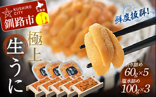
                  生うに折60g×5&塩水うに詰100g×3【豪華食べ比べ！極上生えぞバフンうに】 ふるさと納税 うに F4F-3215
                
