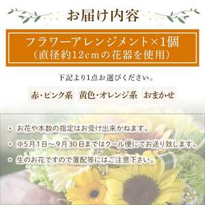 フラワーアレンジメント(赤ピンク系・1個) フラワーアレンジメント アレンジメントフラワー 季節の花 生花 花ギフト フラワーギフト お祝い 記念日 テーブルフラワー 花飾り 贈り物 【m56-04-