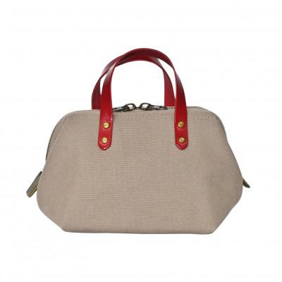 ふるさと納税 長浜市 帆布ミニポーチ サンドベージュ×選べる本革持ち手6色【ルージュ(赤色)】