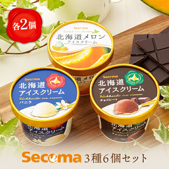 【ふるさと納税】【楽天限定】【Secoma】北海道アイスクリーム6個セット 3種×各2個（バニラ・メロン・チョコ） アイス ふるさと納税 北海道 アイス 食べ比べ セット オンライン申請 オンライン バニラ メロン チョコ アイス 羽幌町 羽幌【01106】