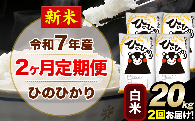 新米 令和7年産 白米 【2ヶ月定期便】 ひのひかり 20kg《お申込月の翌月から出荷開始》 白米 精米 熊本県産(南阿蘇村産含む) 単一原料米 南阿蘇村 ひの 送料無料 熊本県 SDGs むせんまい 米 コメ こめ 国産 定期便---hn7tei_97000_20kg_mo2_mna_h---